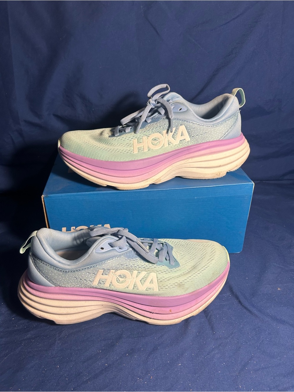 Hoka- sneakers, blue white, 8 women QS